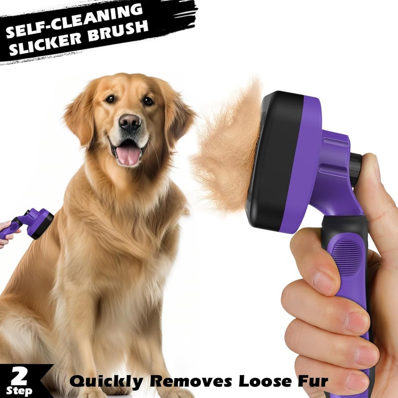Augwind 3PCS Self Cleaning Slicker Brush & Pet Grooming Rake & Flea Comb for Dogs,Cats and Horses | Double-Sided Dematting Comb & Skin Friendly Deshedding Grooming Tool | Premium Pet Supplies (Purple Black) - Image 4